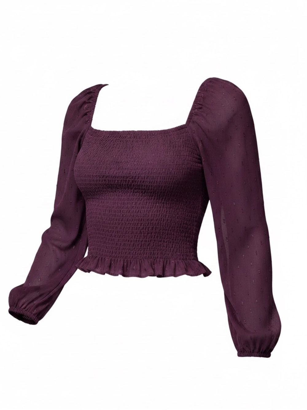 Express Iridescent Purple & Gold Smocked Square Neck Crop Blouse Sz L